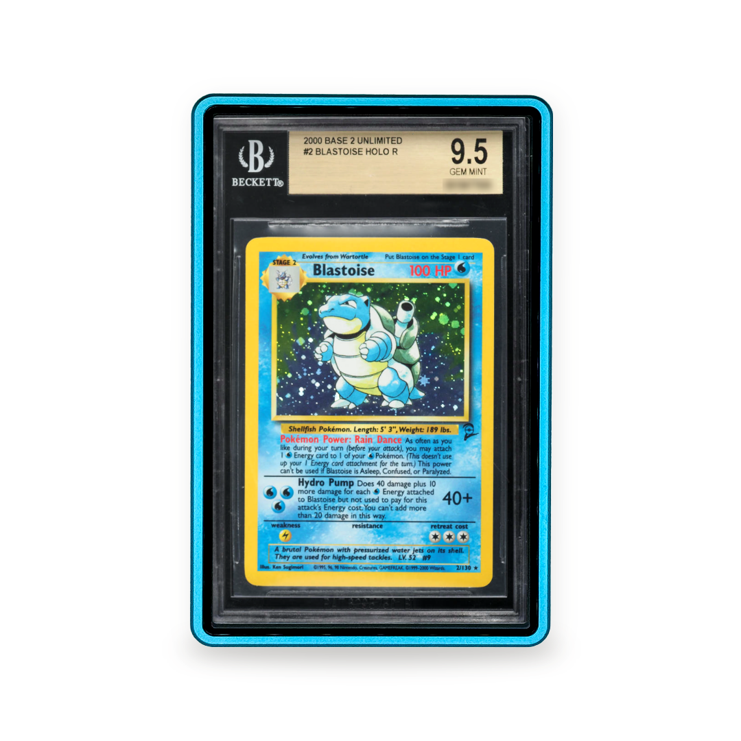 PrismGuard Pro BGS Magnetic Slab Case in Arctic Blue displaying Blastoise #color_arctic-blue