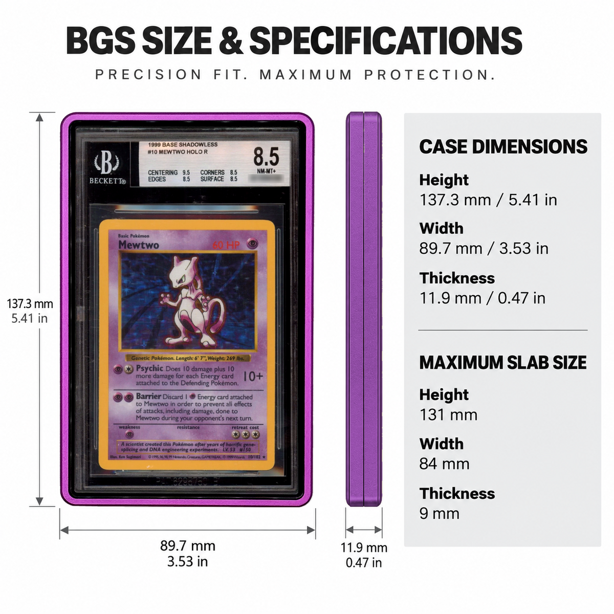 PrismGuard Pro BGS Magnetic Slab Case in Cosmic Purple — size and specifications #color_cosmic-purple
