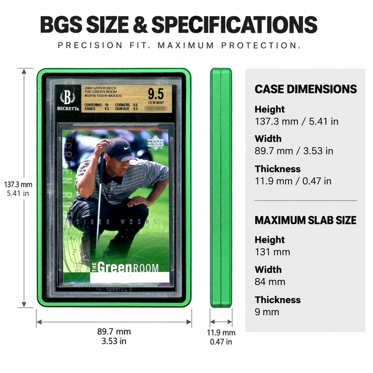 PrismGuard Pro BGS Magnetic Slab Case in Emerald Green — size and specifications #color_emerald-green