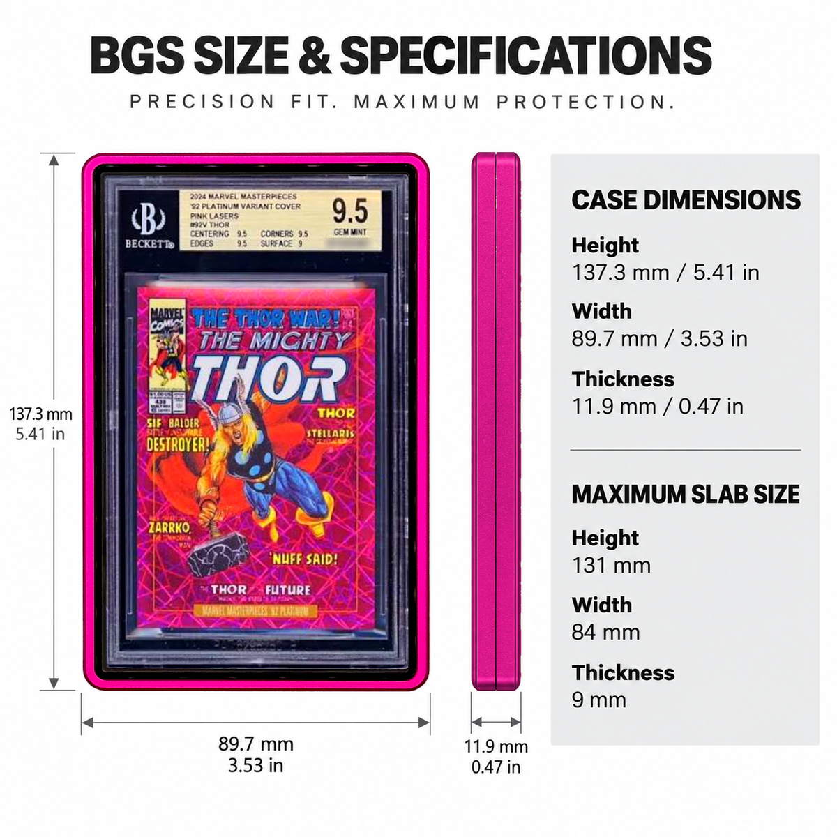 PrismGuard Pro BGS Magnetic Slab Case in Neon Magenta — size and specifications #color_neon-magenta