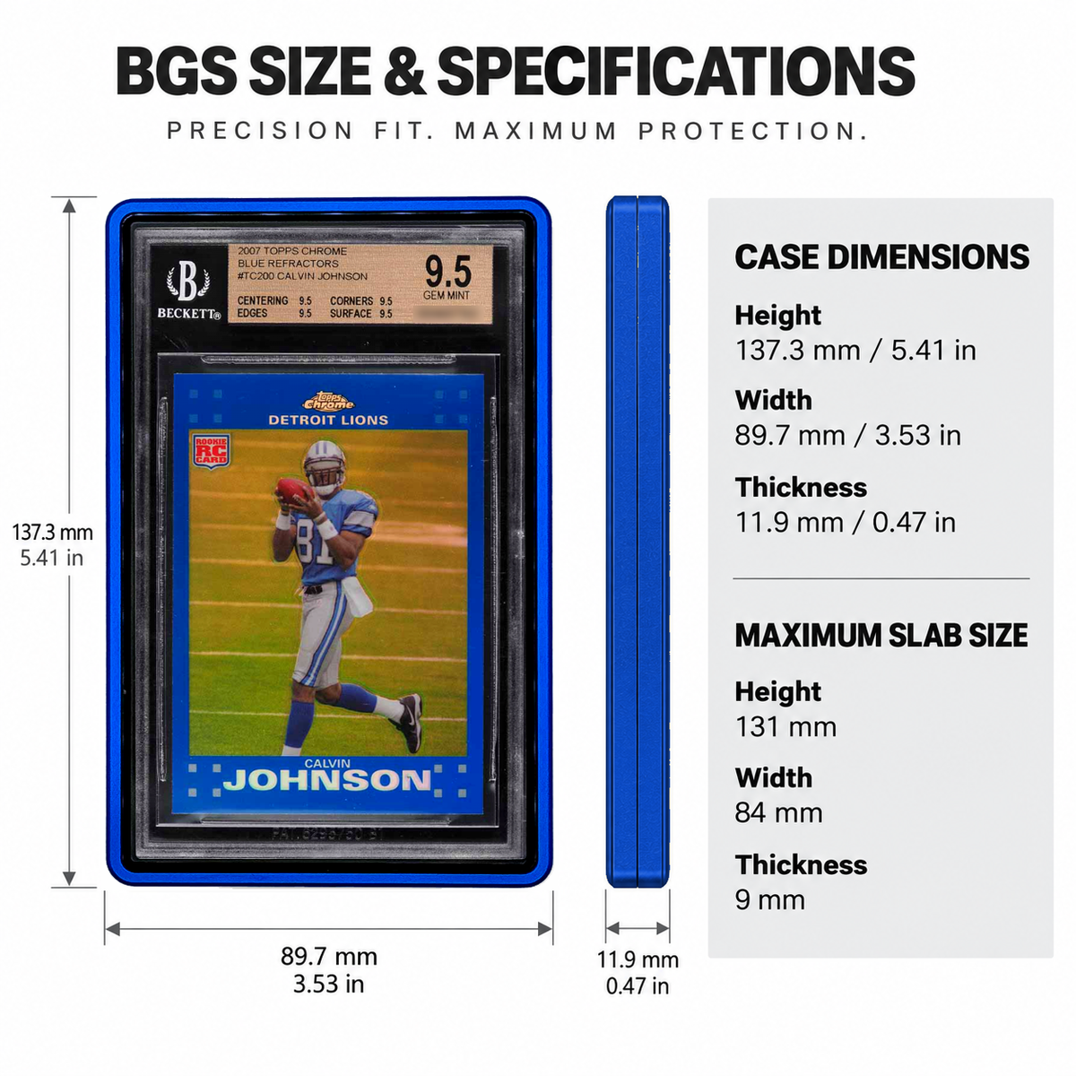 PrismGuard Pro BGS Magnetic Slab Case in Sapphire Blue — size and specifications #color_sapphire-blue