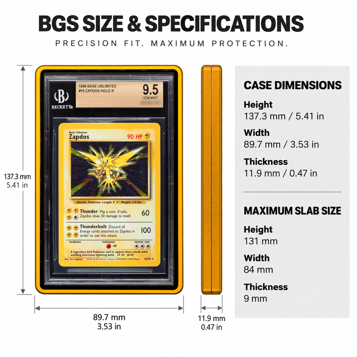 PrismGuard Pro BGS Magnetic Slab Case in Solar Yellow — size and specifications #color_solar-yellow