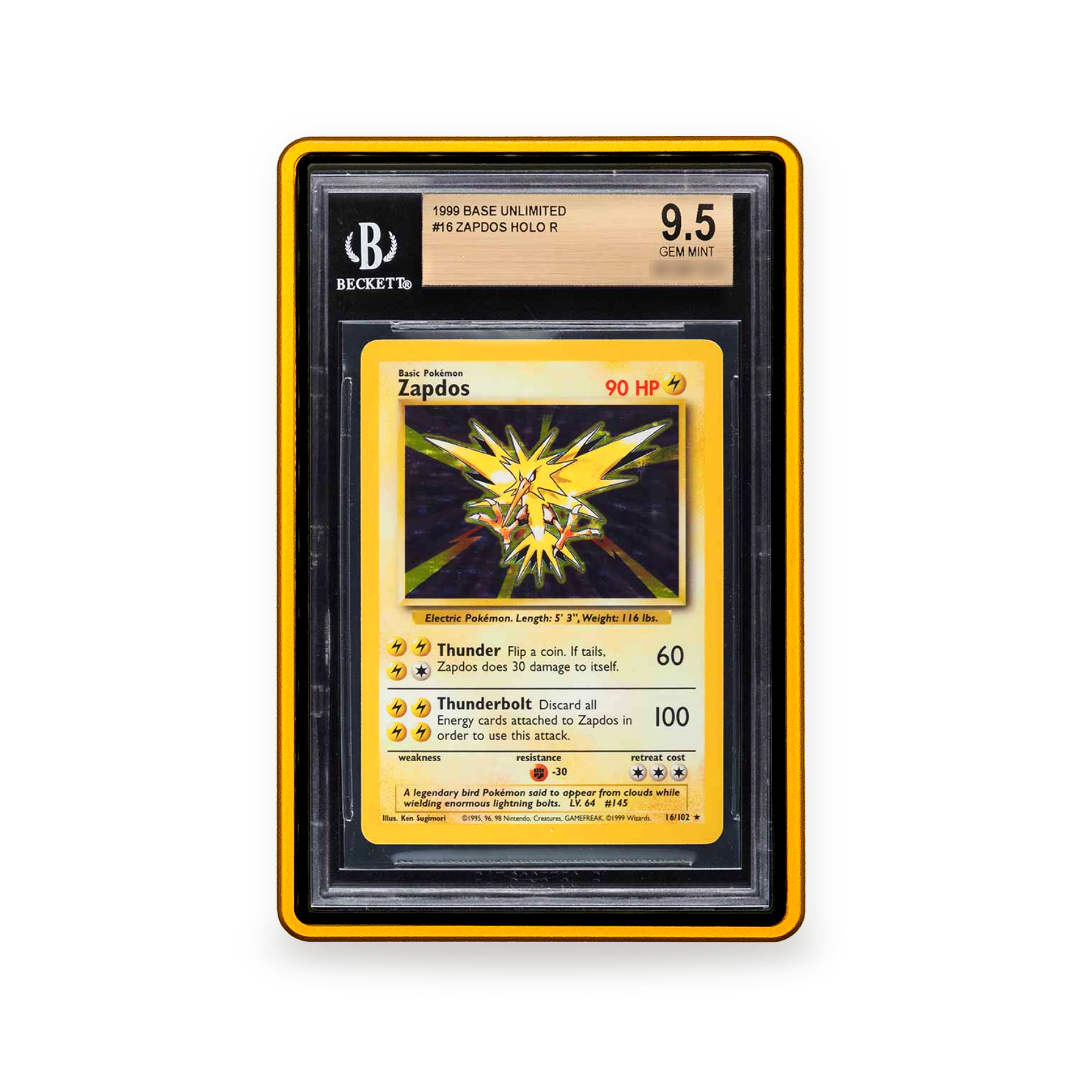 PrismGuard Pro BGS Magnetic Slab Case in Solar Yellow displaying Zapdos #color_solar-yellow
