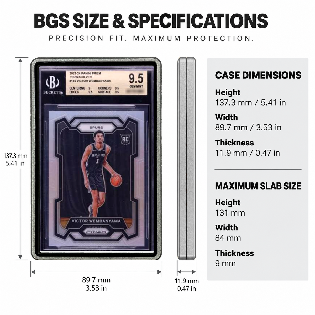 PrismGuard Pro BGS Magnetic Slab Case in Titanium Silver — size and specifications #color_titanium-silver